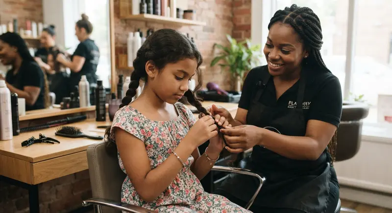 Hairdresser braiding a client's hair